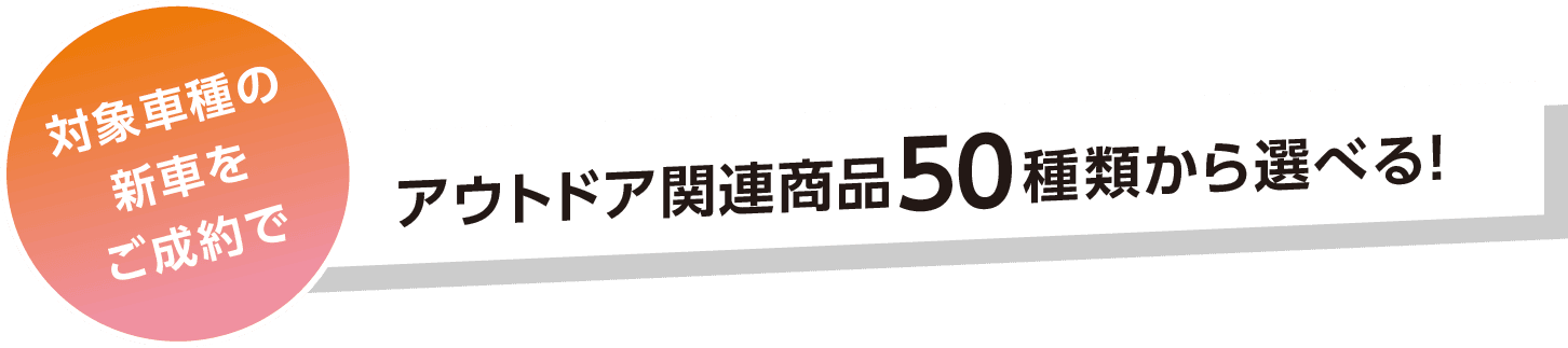 対象車種の新車をご成約でアウトドア関連商品50種類から選べる!